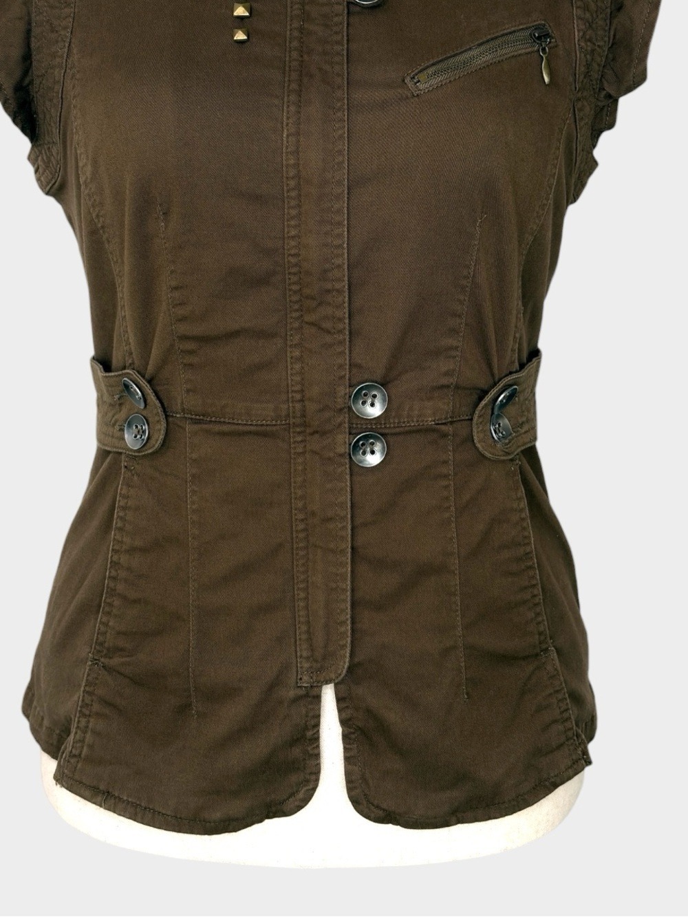 AMI Cyber Y2K Utility Vest Military Studded Techwear Ruffle Sleeve M - Picture 4 of 13